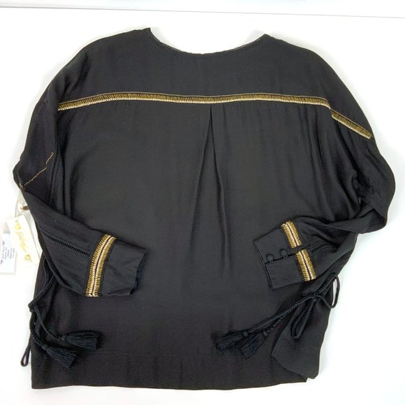 New Gold Hawk BOHO Black Long Sleeve Embroidered Blouse  Sz M - Picture 12 of 16